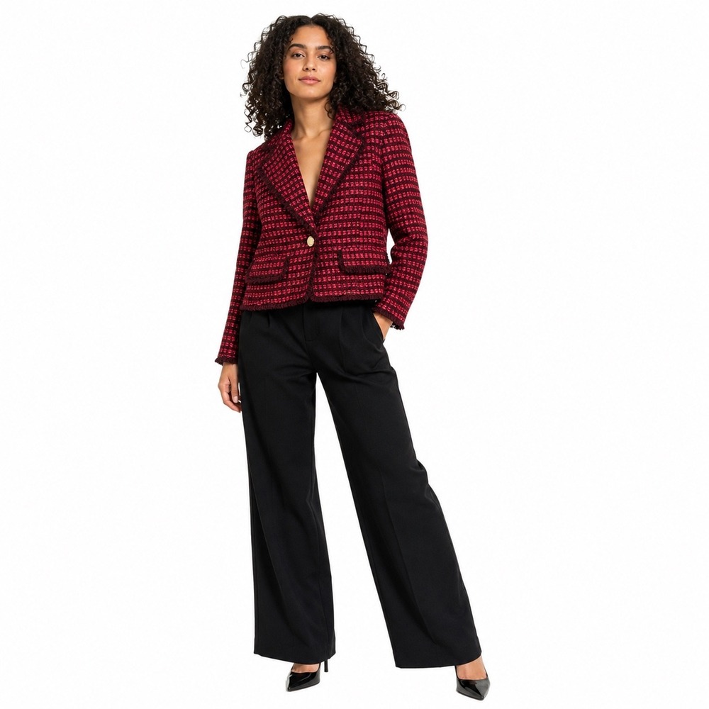 Tory Burch Tweed Boucle Blazer Red Gold Metallic Designer Luxe Preppy Women 8